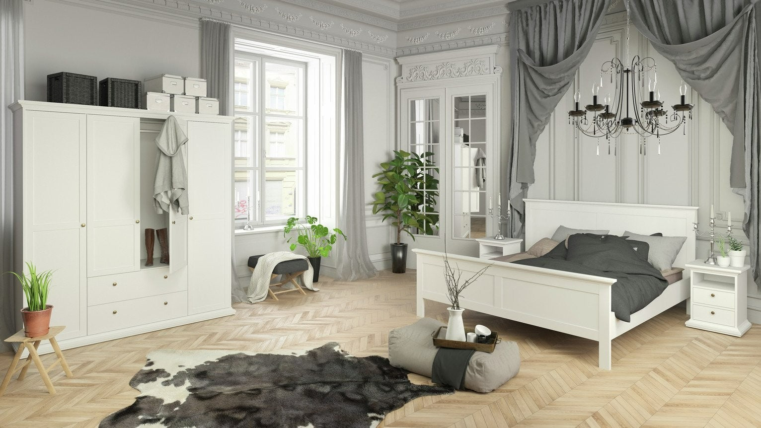Tvilum Paris 4 Door 2 Drawer Wardrobe - White | Romantic Clothing Organization