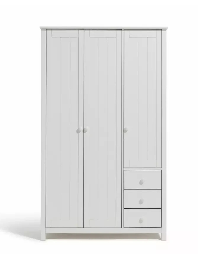 Home Scandinavia 3 Door 3 Drawer Wardrobe White | Large Bedroom Storage Unit