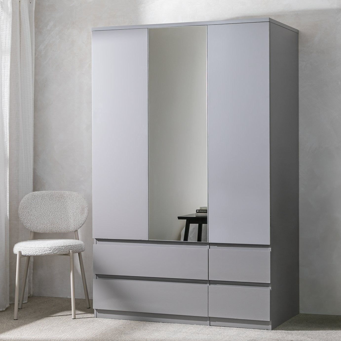 Jenson 3Door 4Drawer Mirror Wardrobe -Grey Gloss | Organizer Bedroom Furniture