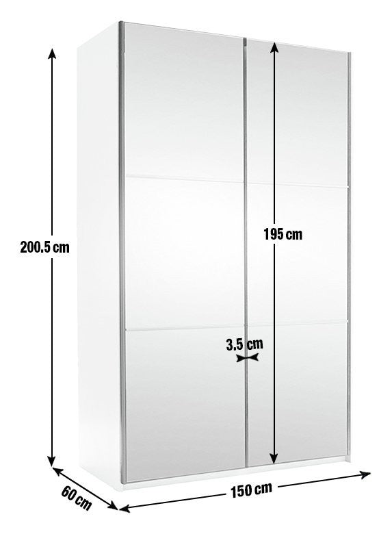 Holsted Mirrored 150cm Sliding Wardrobe - White | Clean Minimalist Aesthetic