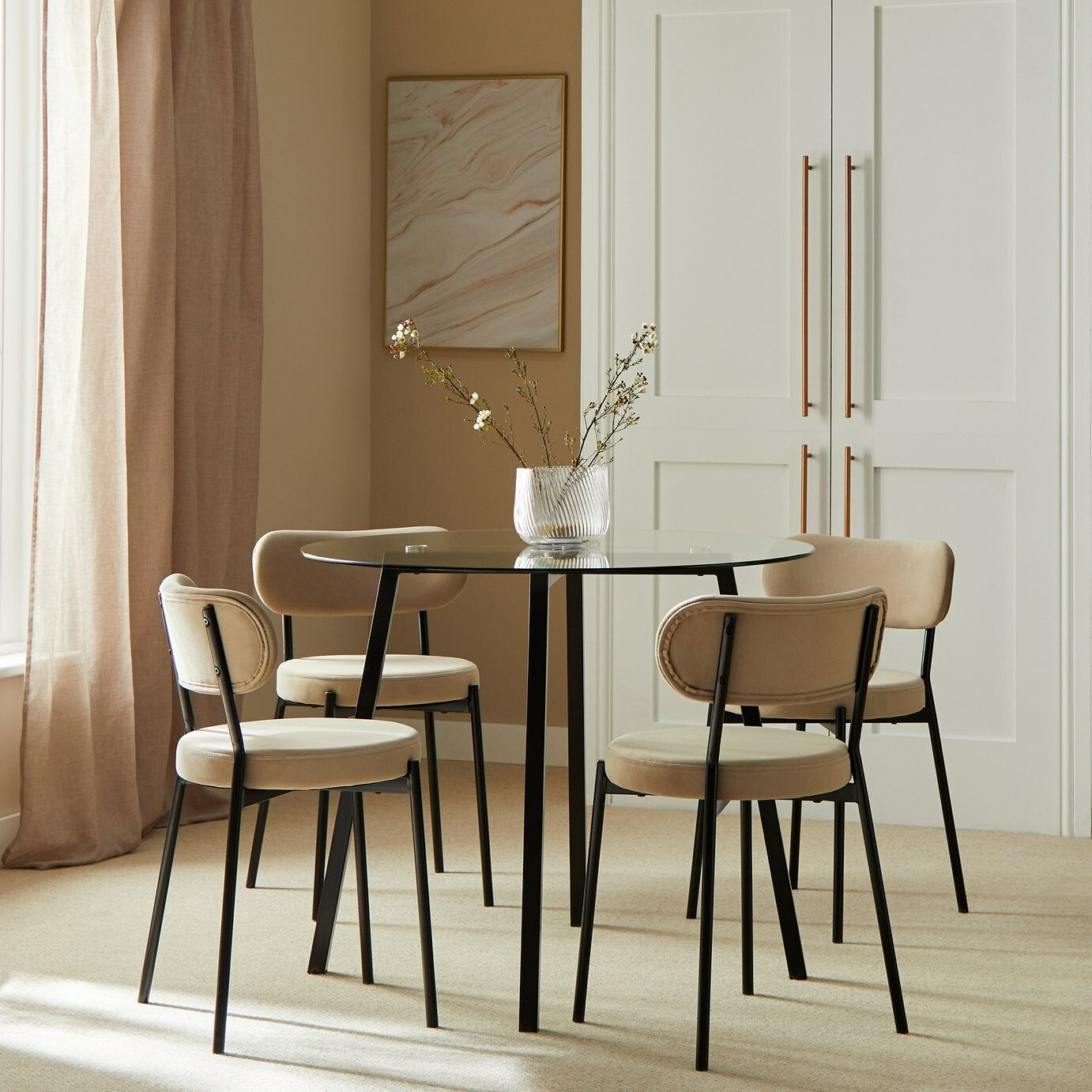 Fyra Glass Dining Table & 4 Natural Chairs ( B Grade 54814 - 54817 )