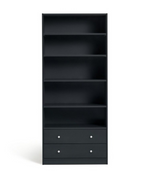 Maine 5 Shelf Bookcase With 2 Drawers Storage Unit Display Cabinet - Black Oak