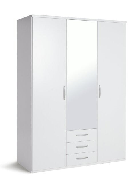 Home New Hallingford 3Dr 3 Drw Mirror Wardrobe - White | Mirror Wardrobe