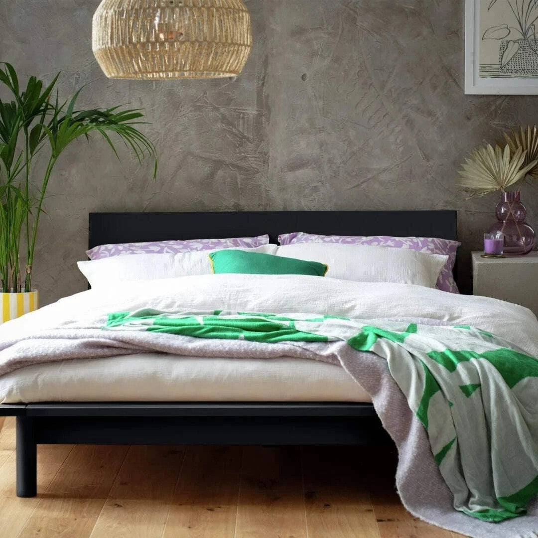 Akio Small Double Wooden Platform Bed Frame- Black | Japanese style bed frame