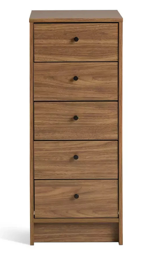 Home Malibu 5 Drawer Tallboy Walnut | Tall Storage Cabinet Furniture Unit
