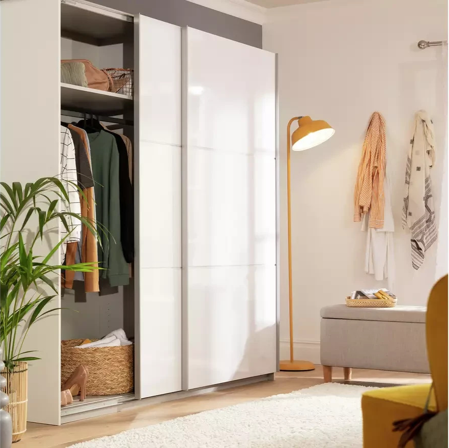 Holsted 200cm Sliding Wardrobe White Gloss | Bedroom Storage Furniture Unit