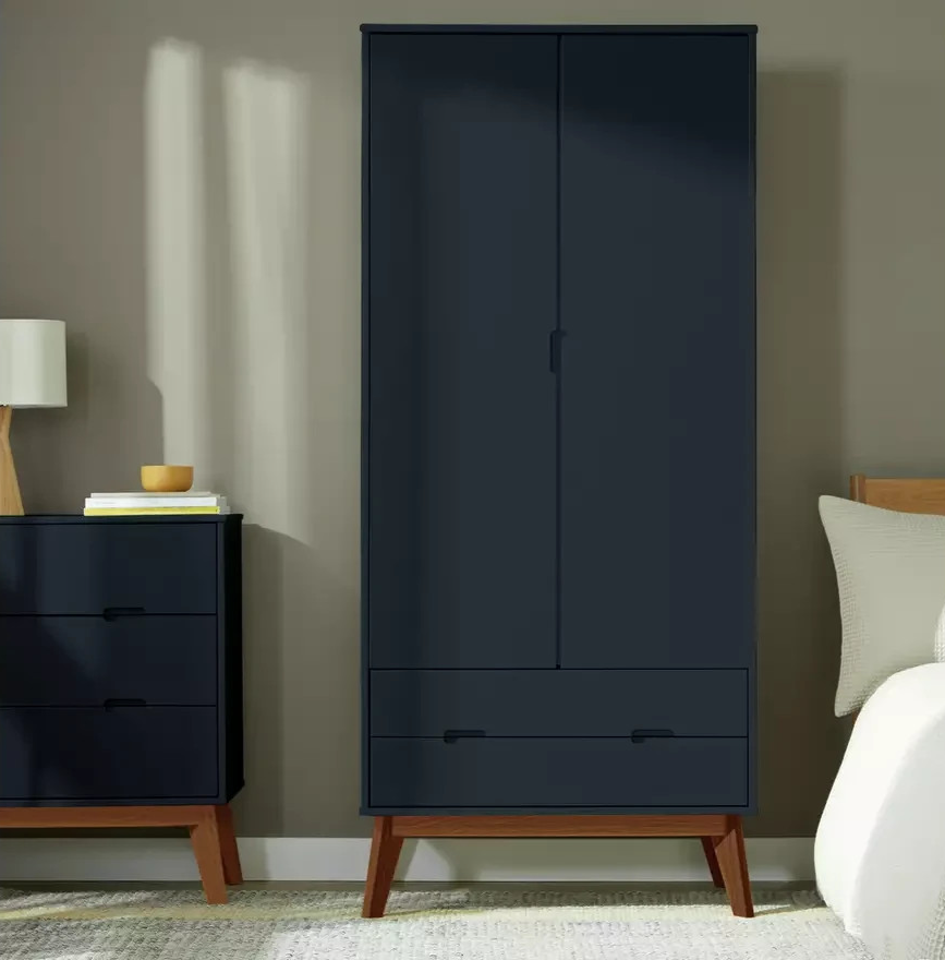 Pimlico 2 Door 2 Drawer Wardrobe Blue | Bedroom Storage Closet Furniture
