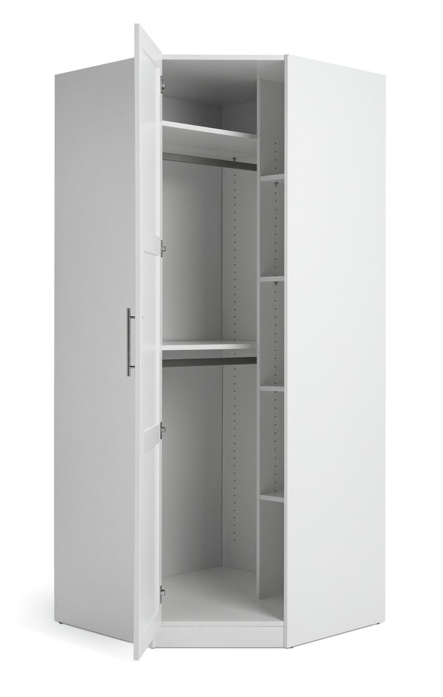 Munich Panelled Corner 1 Door Wardrobe - White | Space Saving Design