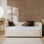 Home Pandora Velvet Trundle Day Bed - Cream | Practical Guest Setup