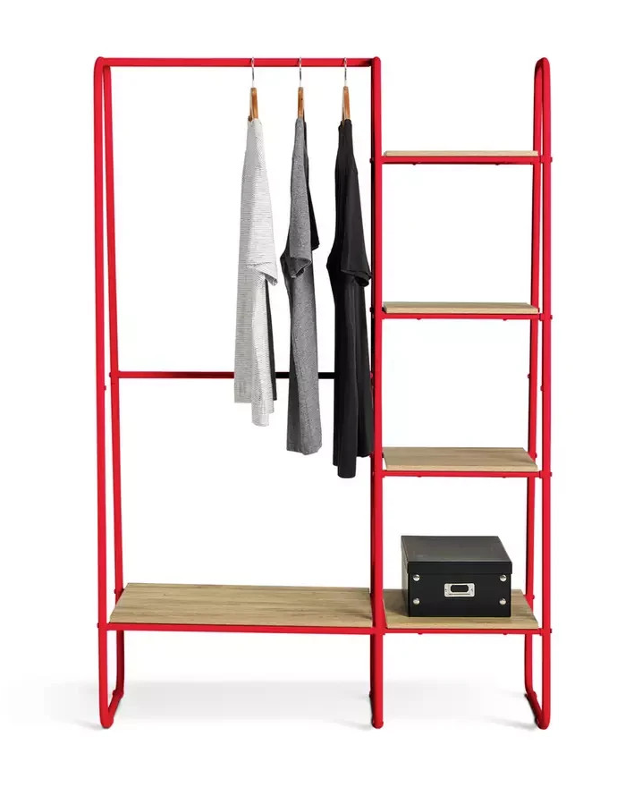 Ryan Clothes Rail with Shelves Red | Open Wardrobe Storage Rack Furniture