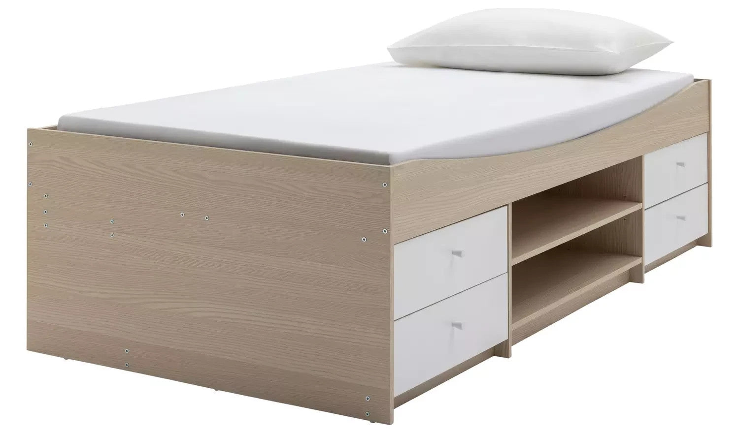 Malibu Storage Cabin Bed White & Acacia | Kids Bedroom Bed with Storage