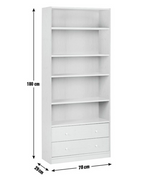 Maine 5 Shelf Bookcase With 2 Drawers Storage Unit Display Cabinet - White