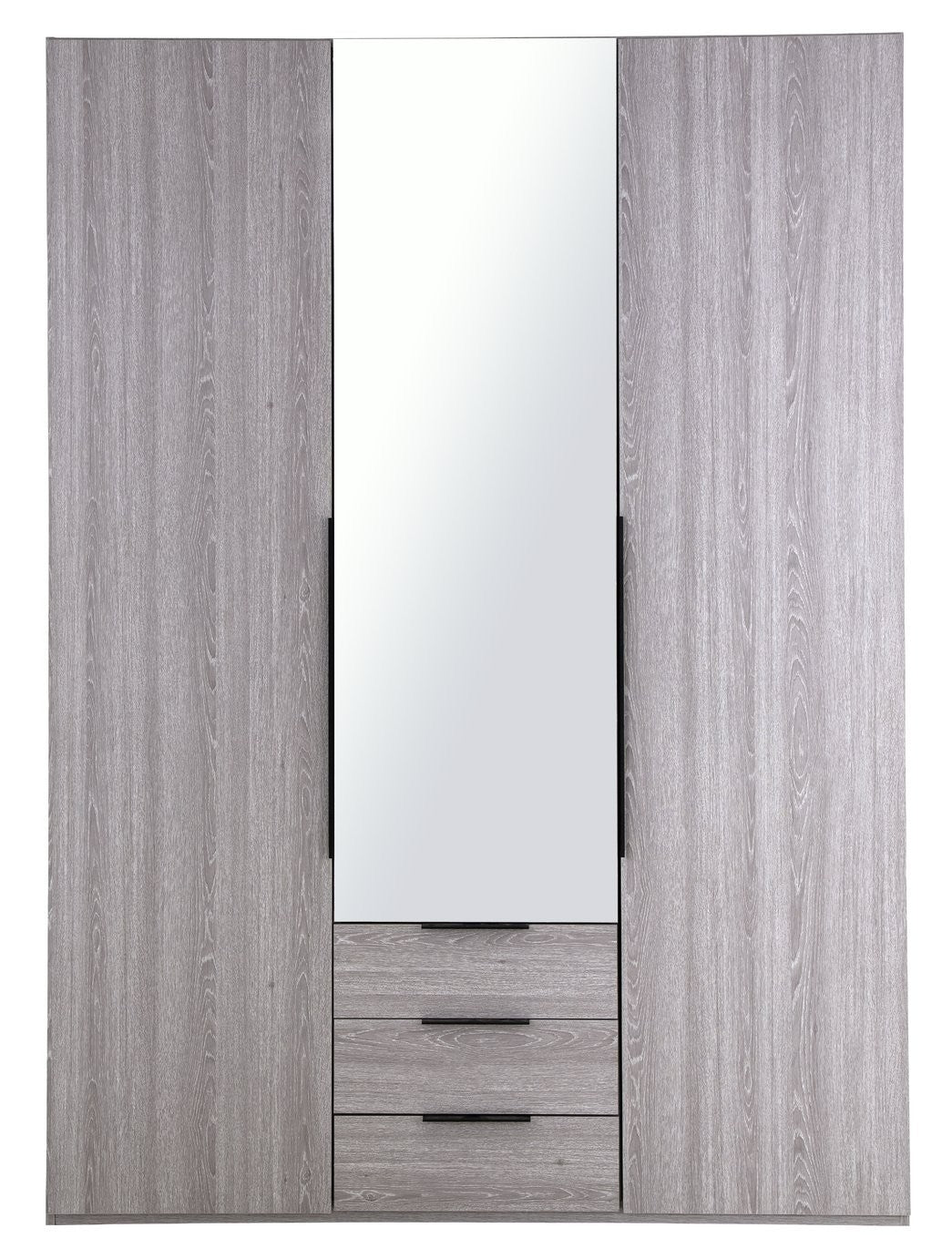 Hallingford 3 Door 3 Drawer Wardrobe - Grey | High Shine Furniture