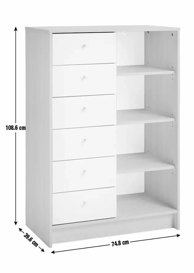 Home Kids Malibu 6 Drawer Chest White & Oak | Children’s Bedroom Storage Unit