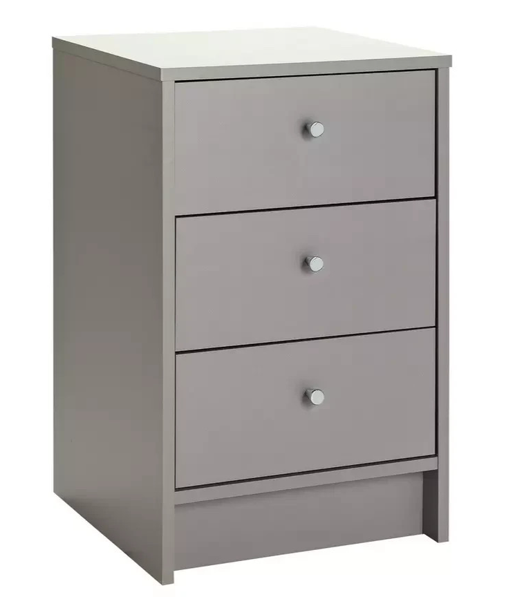 Home Malibu 3 Drawer Bedside Table Grey | Bedroom Nightstand Storage Furniture