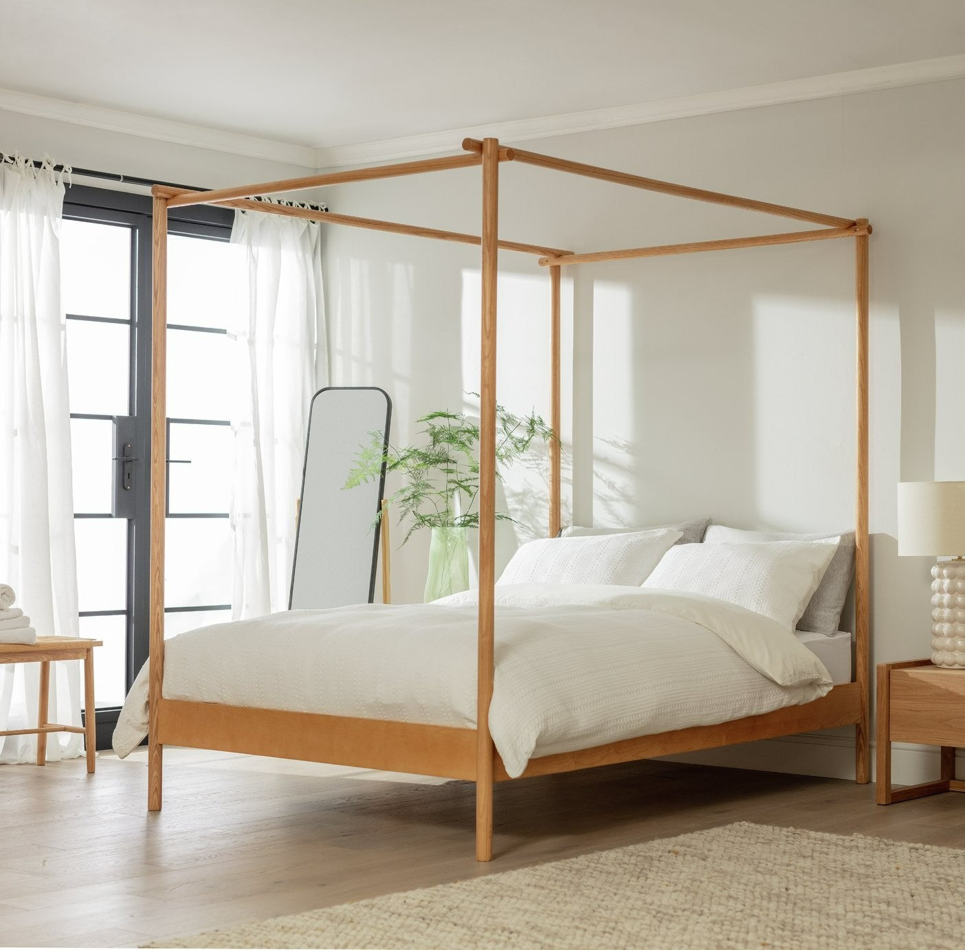 Akari 4 Poster Kingsize Wooden Bed Frame - Natural | King size poster bed