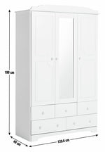 Home Nordic 3 Door 5 Drawer Mirror Wardrobe - White (B Grade)