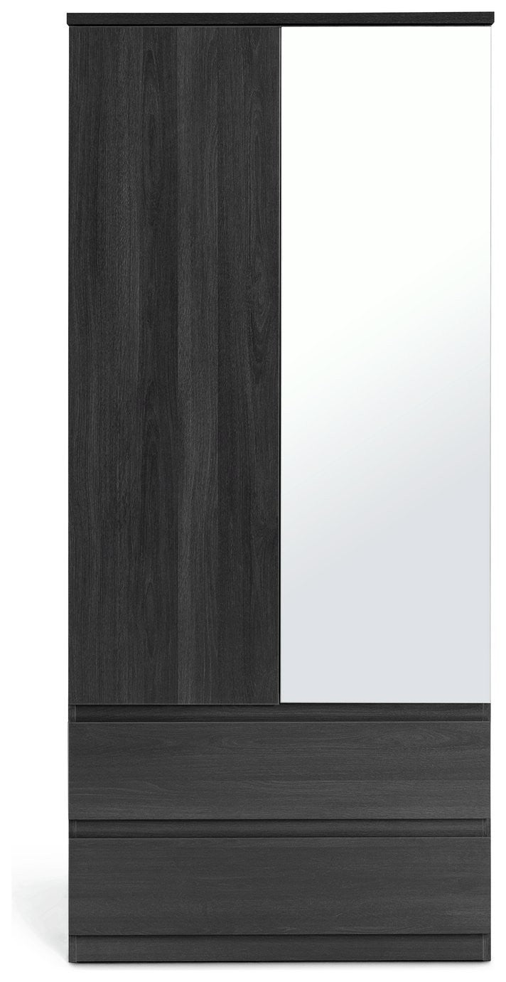 Jenson 2 Door 2 Drawer Mirror Wardrobe - Black Brown | wardrobe with mirror