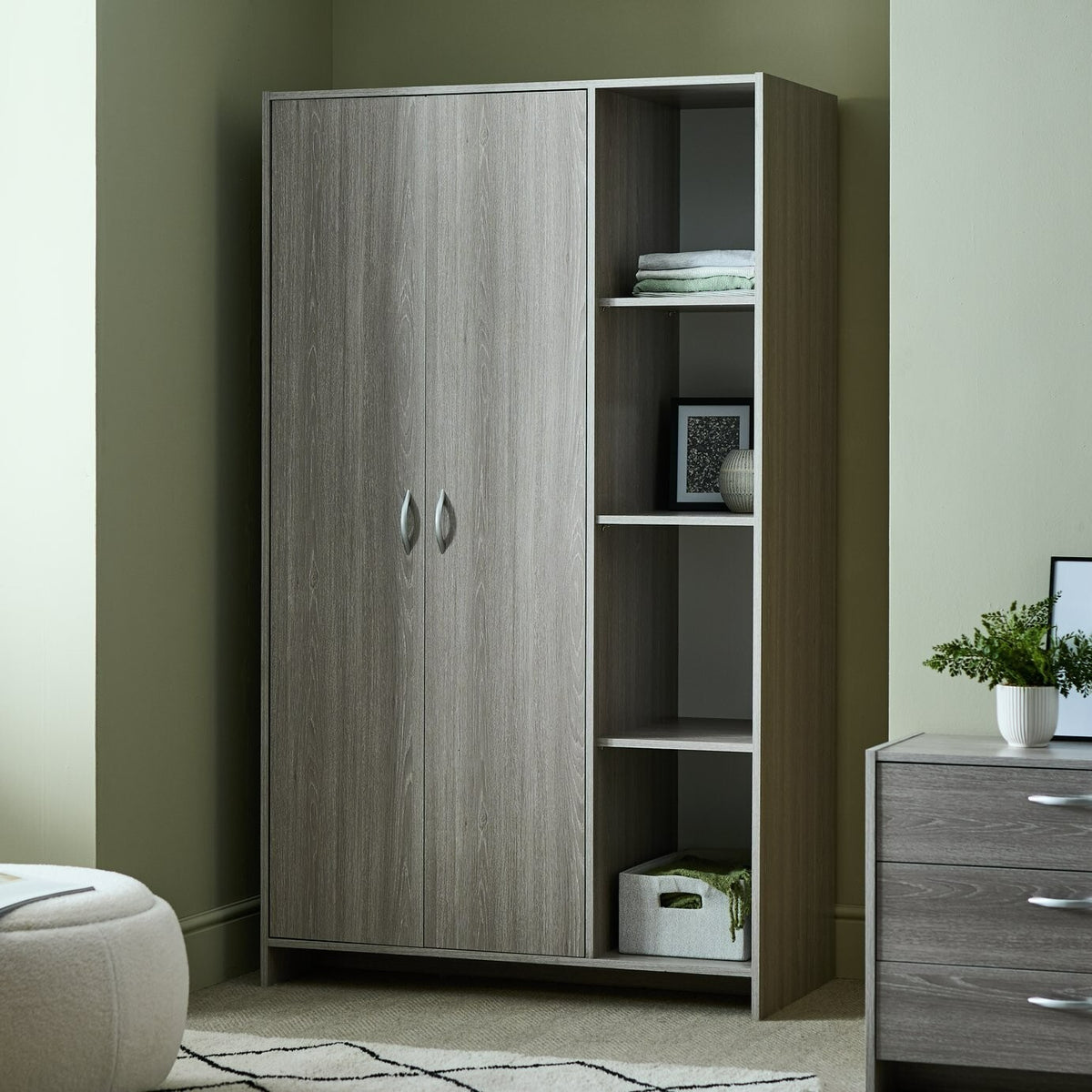 Home Seville 2 Dr Open Shelf Wardrobe -Grey Oak Effect (B Grade 1122)