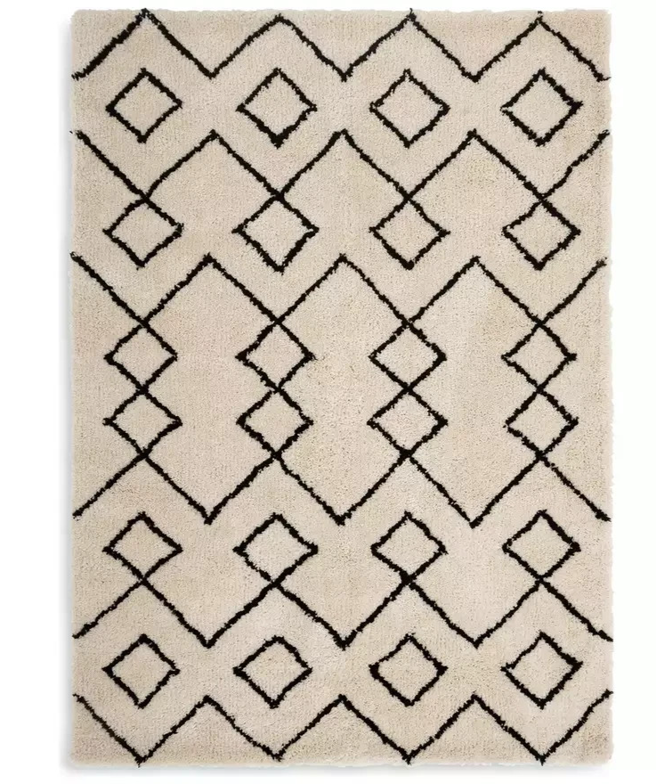 Diamond Tufted Cream & Black Rug 120x170cm | Modern Living Room Floor Rug Carpet
