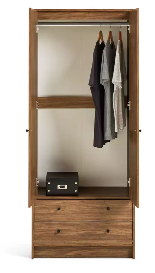 Home Malibu 2 Door 2 Drawer Wardrobe Walnut | Bedroom Storage Furniture Unit