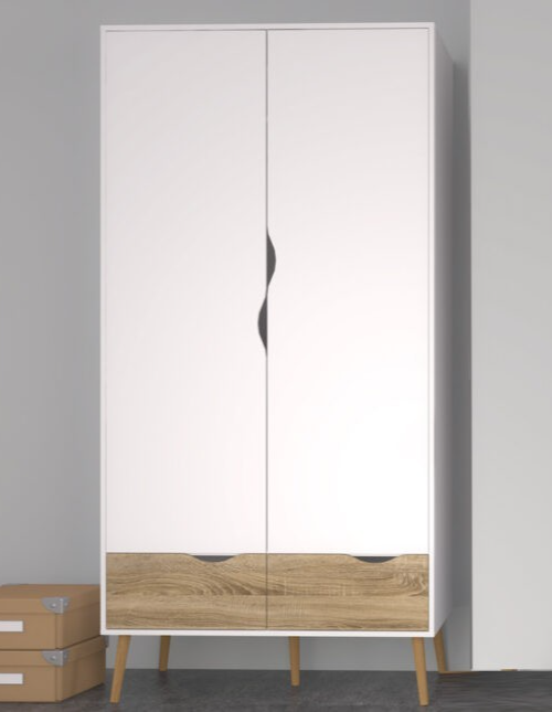 Tvilim Oslo 2 Door 2 Drawer Wardrobe - White and Oak (1085)