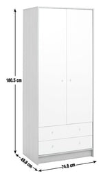 Home Kids Malibu 2 Door 2 Drawer Wardrobe - White | Childrens Bedroom Storage