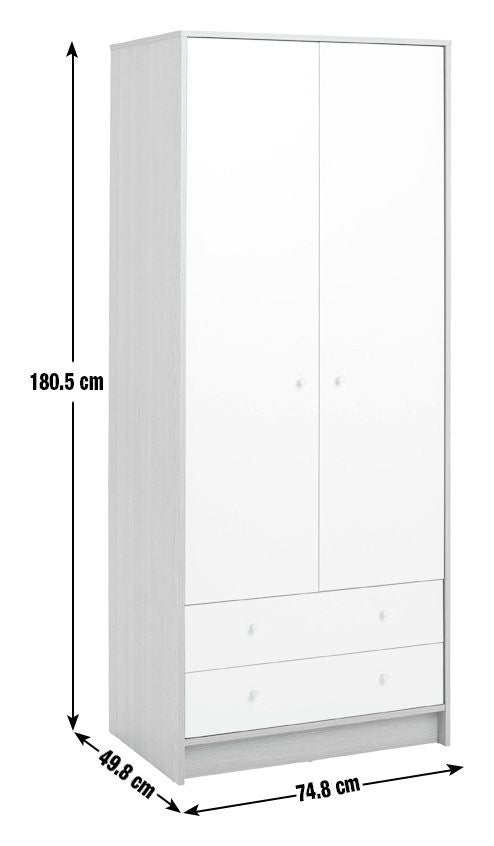 Home Kids Malibu 2 Door 2 Drawer Wardrobe - White | Childrens Bedroom Storage