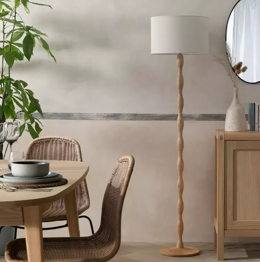 Bobbin Ash Wood Stick Floor Lamp - Natural