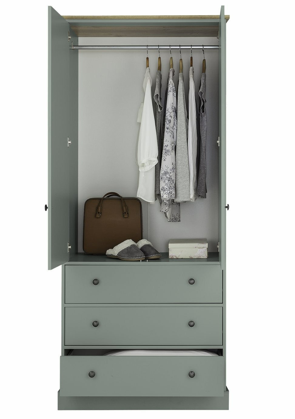 Kensington 2 Door 3 Drawer Wardrobe - Sage Green | Elegant bedroom furniture