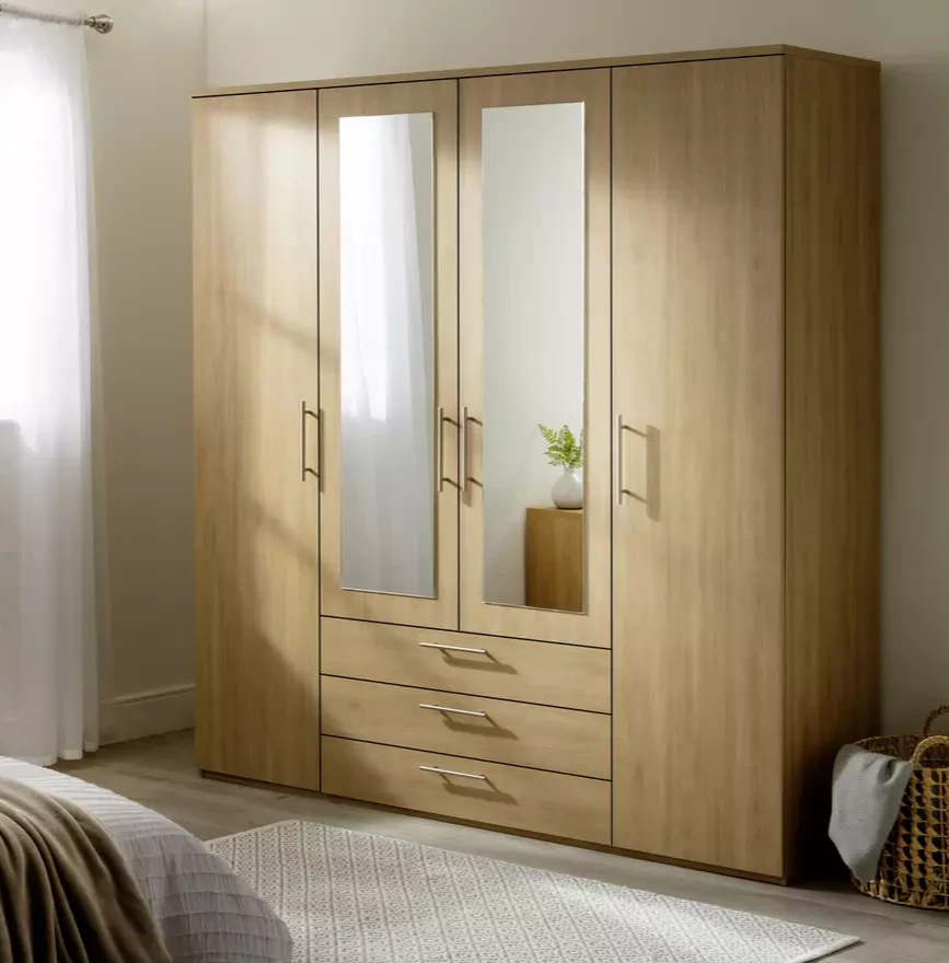 Home Brisbane 4 Door 3 Drawer Wardrobe - Oak ( B Grade )