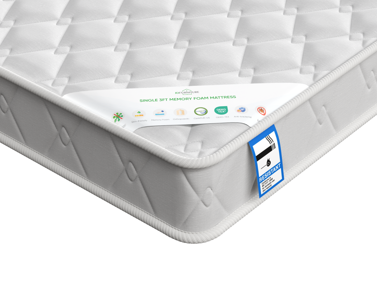 Fleur Single Metal Bed Frame - White with Single Memory Foam Mattress