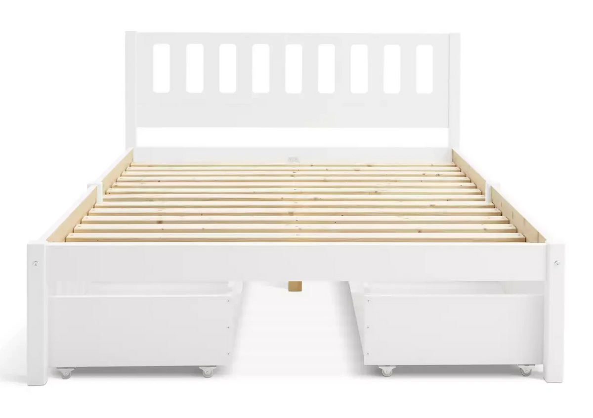 Kids Ronnie Small Double Bed & Drawers White | Children’s Bed Frame with Storage
