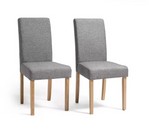 Pair of Tweed Mid Back Dining Chairs - Grey Oak