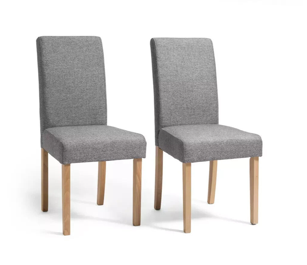Pair of Tweed Mid Back Dining Chairs - Grey Oak