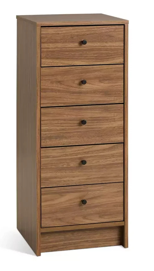 Home Malibu 5 Drawer Tallboy Walnut | Tall Storage Cabinet Furniture Unit