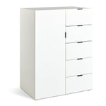 Zeke 1 Door 5 Drawer Short Wardrobe - White | Compact Clothing Organization