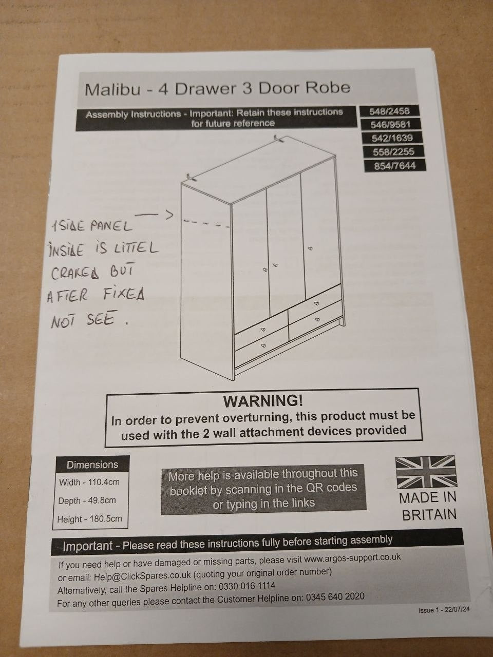 Malibu 3 Dr 4 Drawer Wardrobe - Black Oak Effect (B Grade/1103)