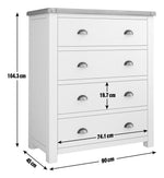 Home Kent 4 Wide Chest of Drawer - Cream and Oak | Cream Chest with Oak Top