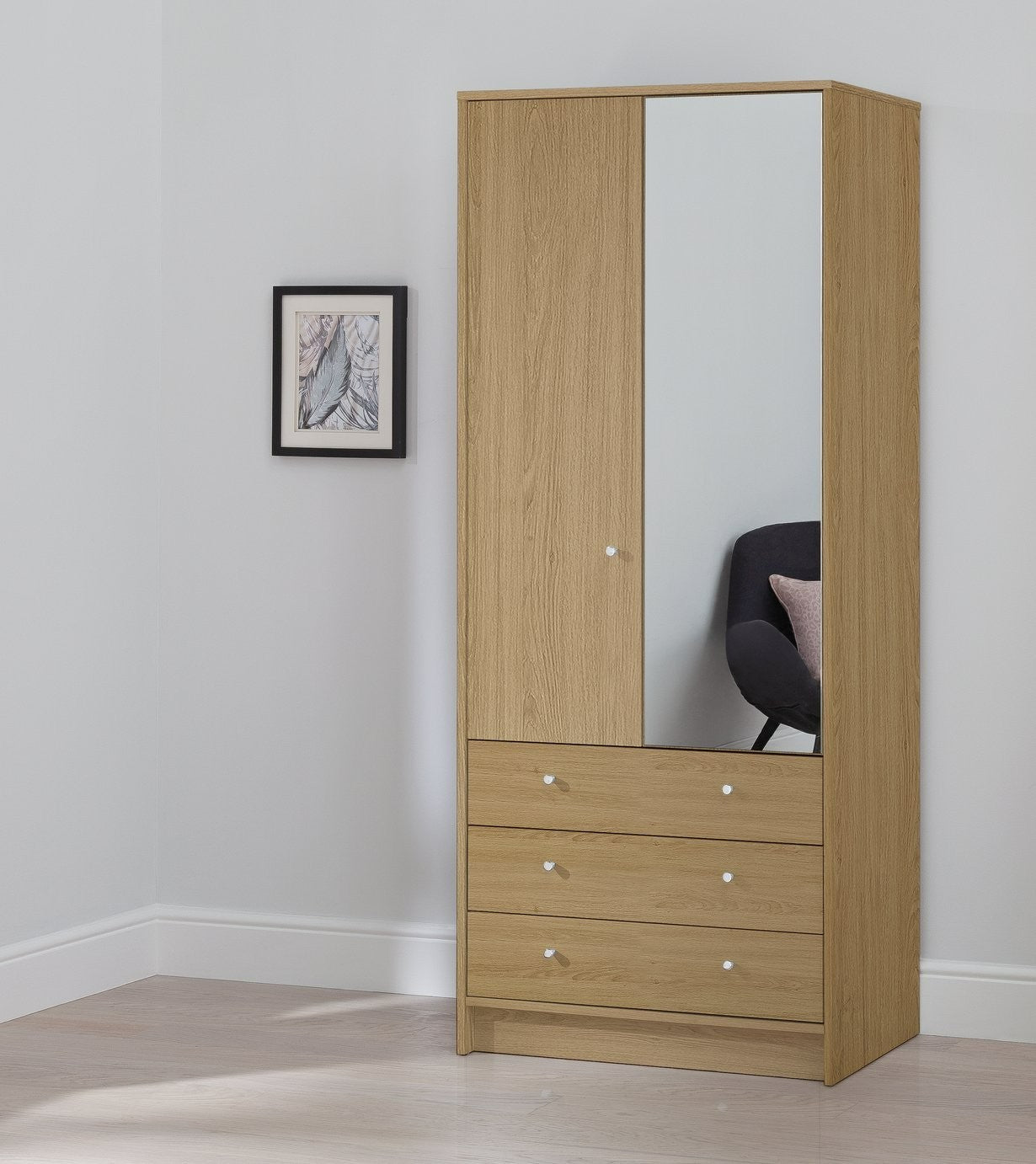 Home Malibu 2 Door 3 Drawer Wardrobe - Oak Effect | Warm Wood Aesthetic
