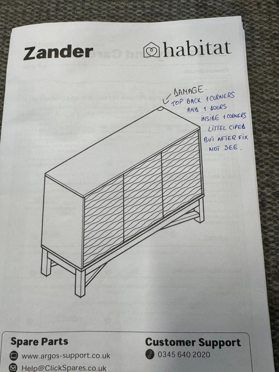 Zander Textured Large Sideboard - Grey ( B Grade 1044. )