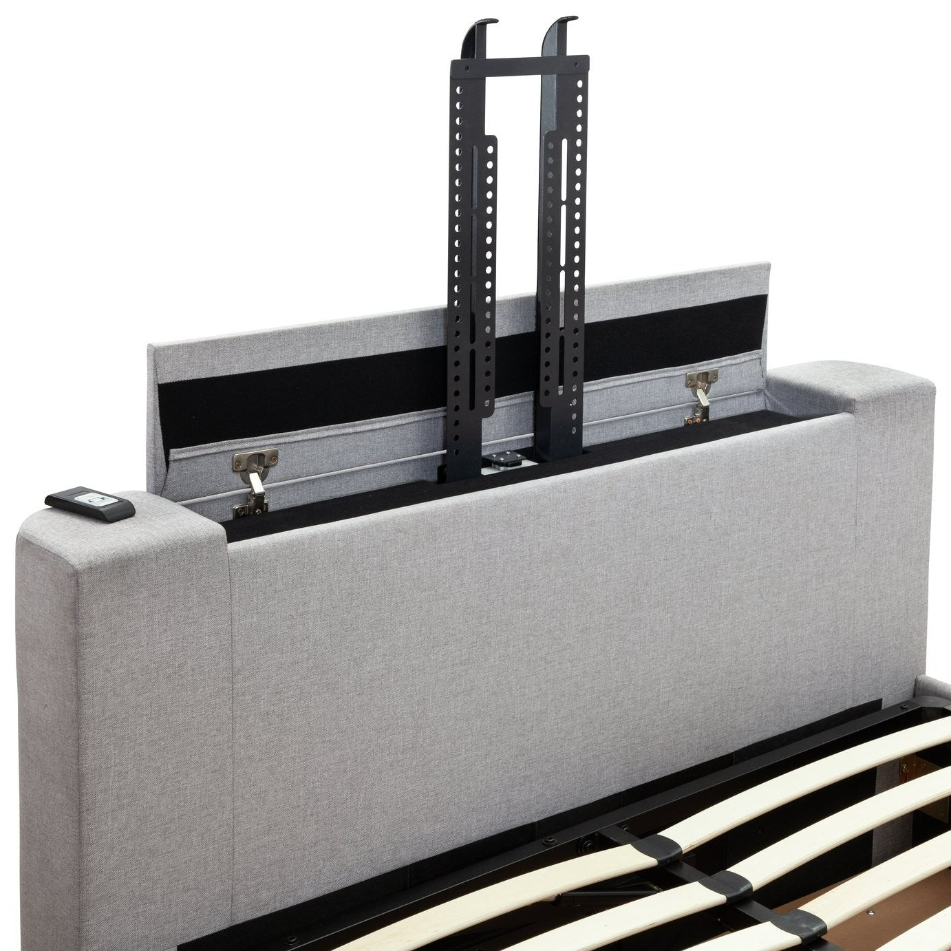 Home Jakob Kingsize TV Ottoman Bed Frame - Grey | High End Bedroom Comfort