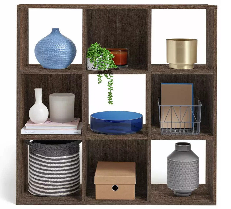 Home Home 9 Cube Storage Unit Walnut | Modular Shelving Organiser Furniture