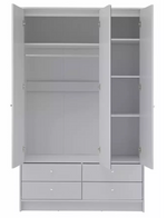 Home Malibu 3 Door 4 Drawer Mirror Wardrobe - Grey | Modern Bedroom Storage