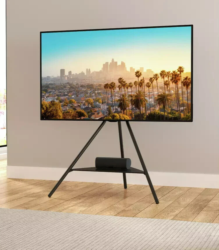 AVF TV Stand With Storage in Black - Up to 65 Inch TV Unit Tripod - 93cm Wide