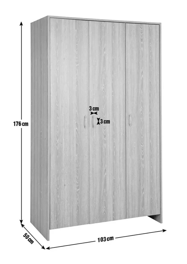 Home Seville 3 Door Wardrobe - Grey Oak Effect ( B Grade 1087.)