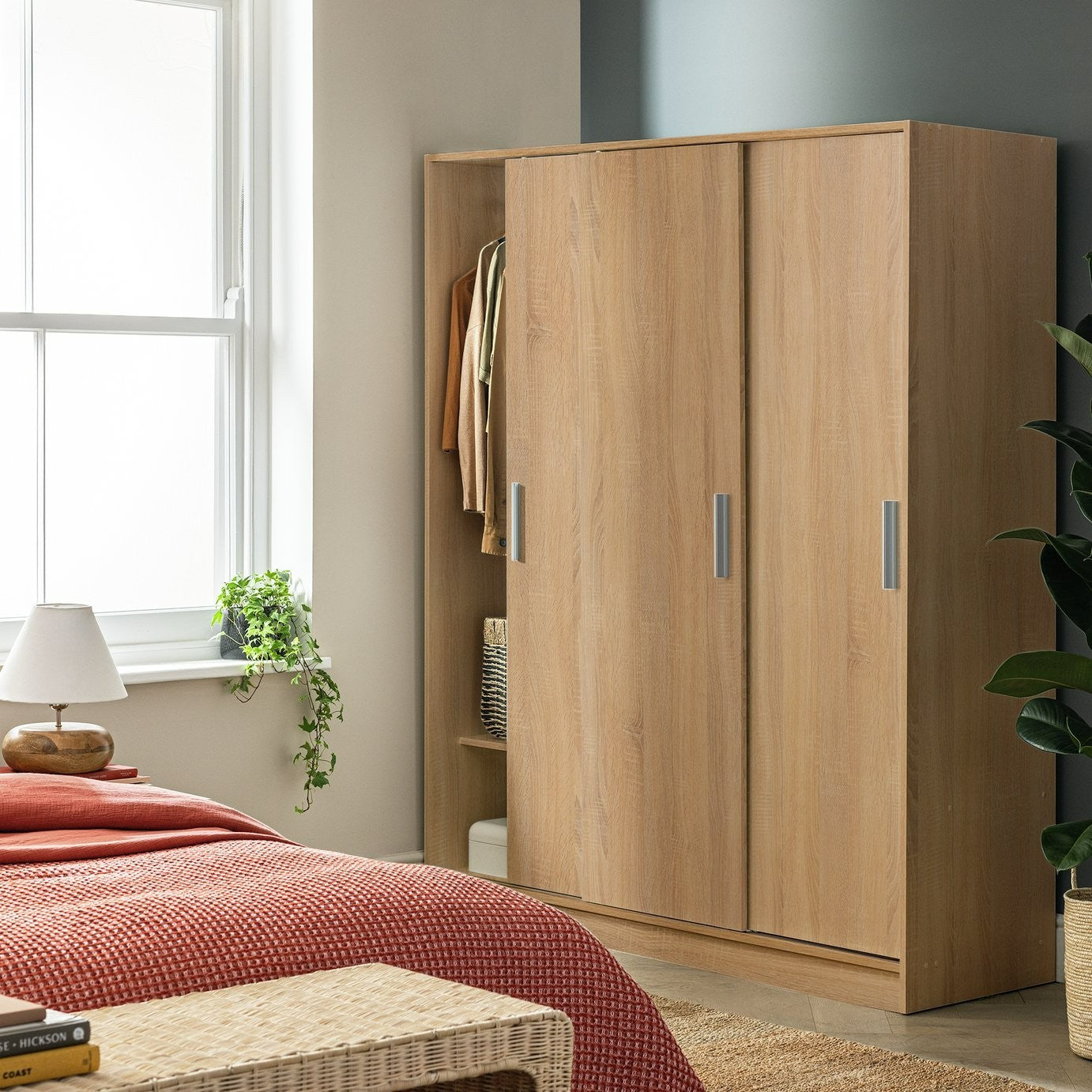 Home Nova 3 Door Sliding Wardrobe - Oak | Spacious Clothing Organization