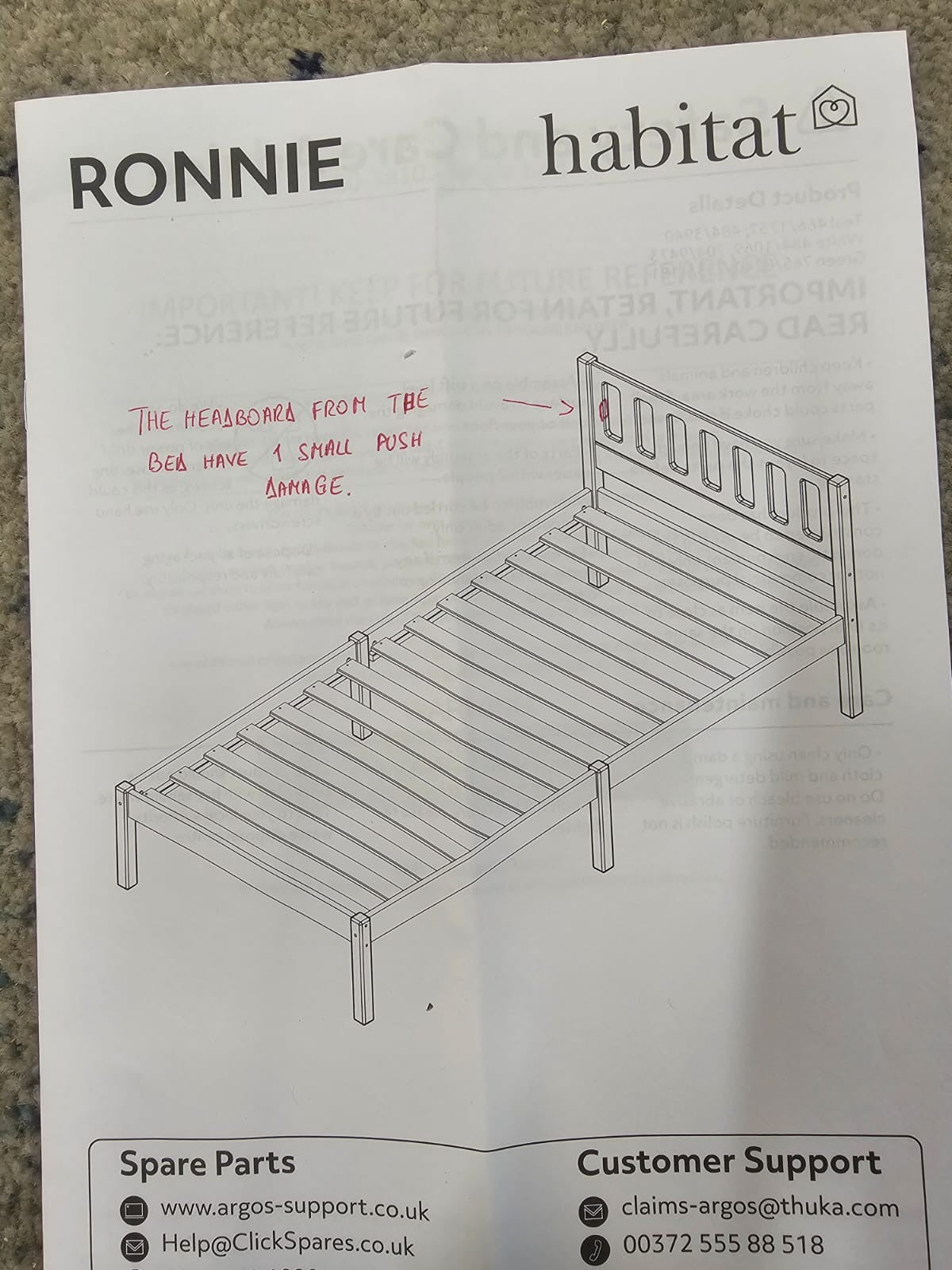 Ronnie Single Bed Frame - Duck Egg Blue (B Grade)