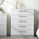 Home Brisbane 5 Drawer Chest White | Modern Storage Cabinet Dresser Furniture