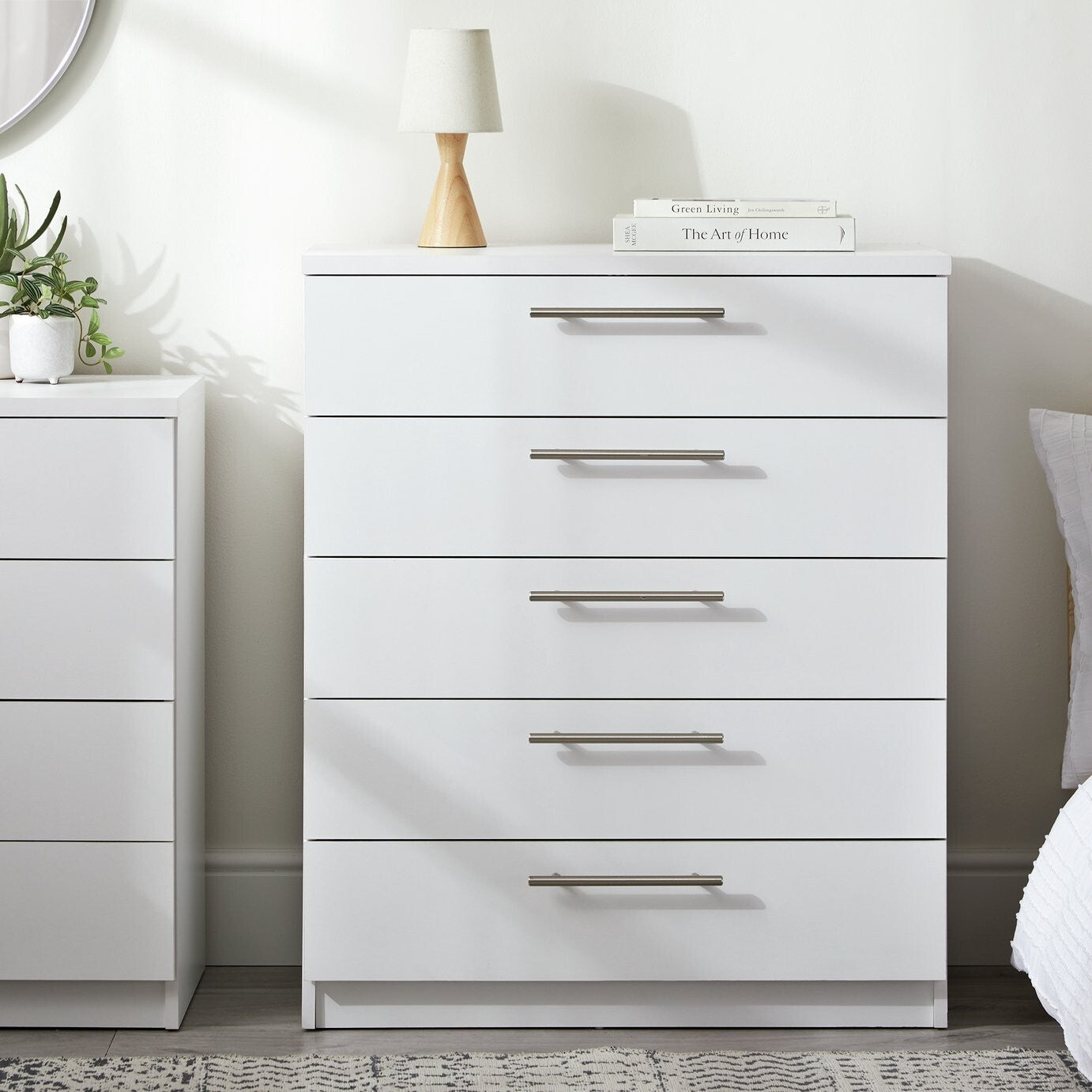 Home Brisbane 5 Drawer Chest White | Modern Storage Cabinet Dresser Furniture
